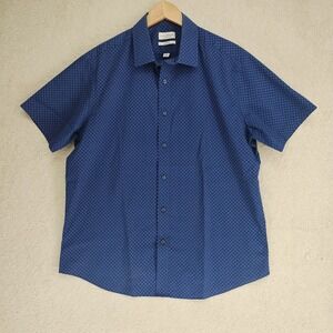 Lucky Brand Shirt Mens L Tailored Fit Short Sleeve Geometric Blue Button Up